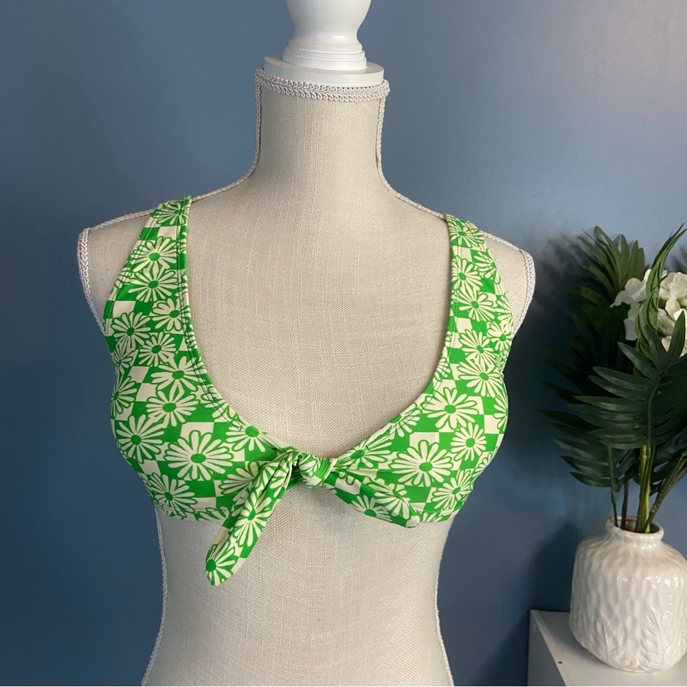Out From Under Green Checkered Floral Swim Top